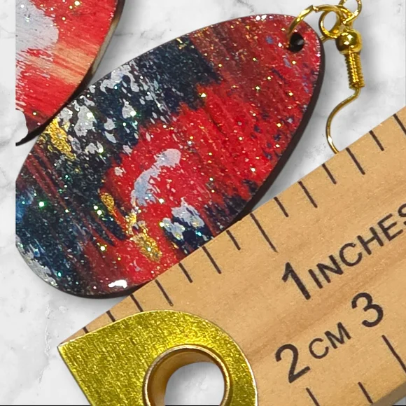 Americana Red White Blue Abstract Earrings Handmade Hand Crafted E015 - Picture 3 of 6